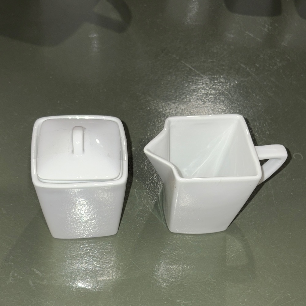 White Ceramic Creamer and Lidded Sugar Set Asian Style Heavy Duty Porcelain NWOT
